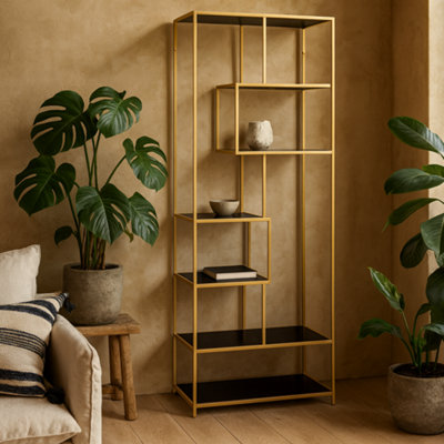 Wyld Haus El Paso Gold Asymmetrical Bookcase With 5 Ash-Black Shelves from B&Q