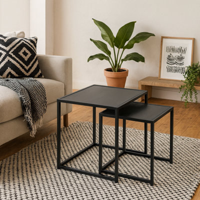 Wyld Haus El Paso Nesting Tables Set Of 2Black Veneer Tops And Matte Metal Bases