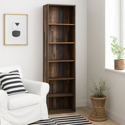 Wyld Haus Bucharest Narrow 5-Shelf Vintage Oak Wooden Bookcase 197.5Cm from B&Q