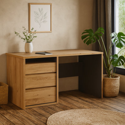 Wyld Haus Athens Natural Oak Wood Effect 3 Drawer Desk from B&Q