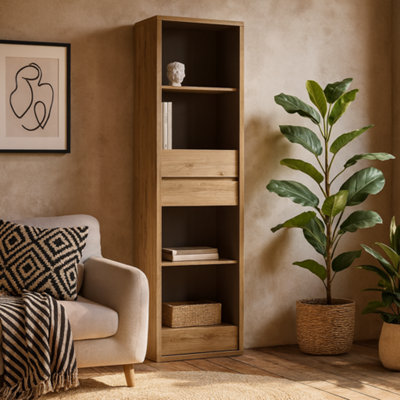 Wyld Haus Athens Natural Oak-Effect Tall Narrow 3-Drawer Bookcase from B&Q