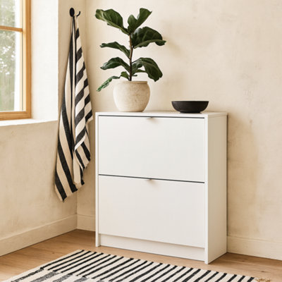 Wyld Haus Prague White Shoe Cabinet With 2 Flip-Down Doors And Double-Layer Storage from B&Q