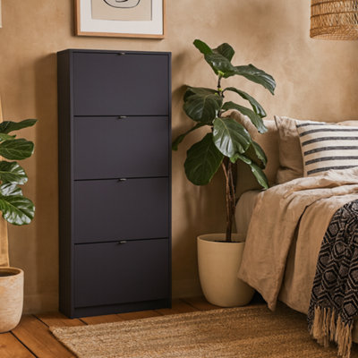 Wyld Haus Prague Matt Black Shoe Cabinet 4 Flip-Front Doors Slim Vertical Storage from B&Q