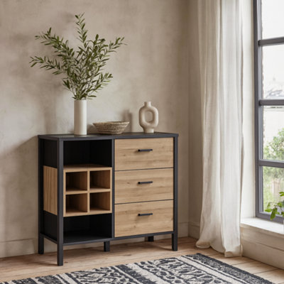Wyld Haus Yokohama 3-Drawer Display Chest In Matte Black And Riviera Oak from B&Q