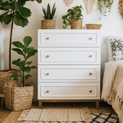 Wyld Haus Sofia Light Grey And Oak Wood 4 Drawer Storage Chest from B&Q