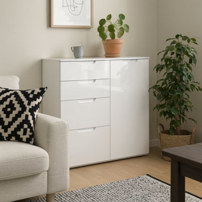 Wyld Haus Leipzig White Gloss Chest Of Drawers 2 Doors 2 Drawers from B&Q