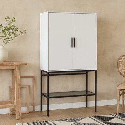 Wyld Haus Vienna Slim Tall Cabinet White With Black Metal Legs2 Doors4 Shelves from B&Q