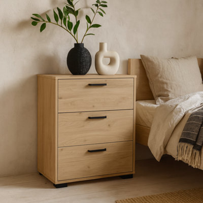 Wyld Haus Stuttgart Natural Oak 3-Drawer Chest With Black Metal Handles from B&Q
