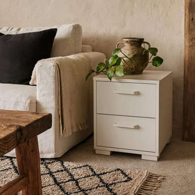 Wyld Haus Stuttgart Gloss White Bedside Table 2-Drawer Compact Nightstand from B&Q