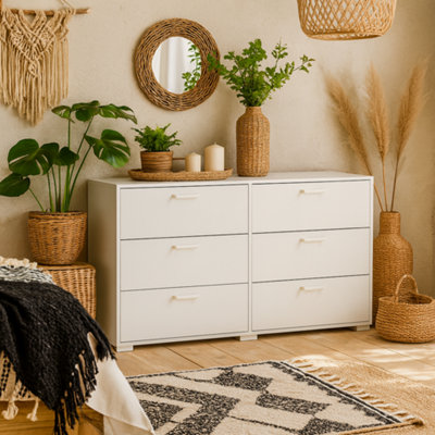Wyld Haus Stuttgart Gloss White 6-Drawer Chest Of Drawers Wide Minimalist Dresser from B&Q