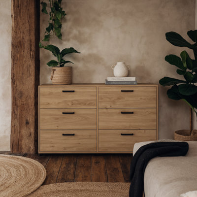 Wyld Haus Stuttgart Natural Oak 6-Drawer Chest With Black Metal Knobs from B&Q