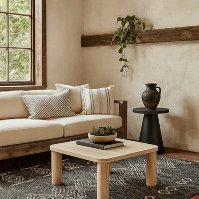 Wyld Haus Frankfurt Square Travertine Effect Coffee Table Rounded Corners Natural from B&Q