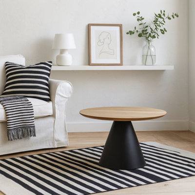 Wyld Haus Hamburg Round Oak Veneer Coffee Table With Black Steel Pillar Base from B&Q