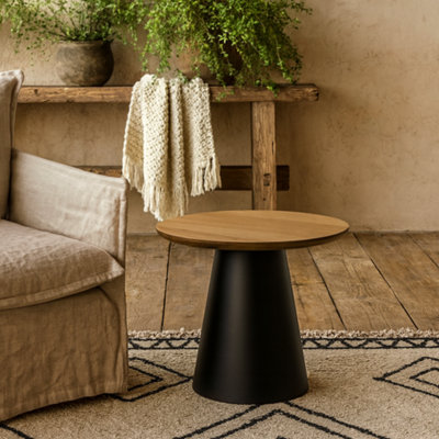 Wyld Haus Hamburg Round Oak Veneer Coffee Table With Black Steel Pillar Base from B&Q