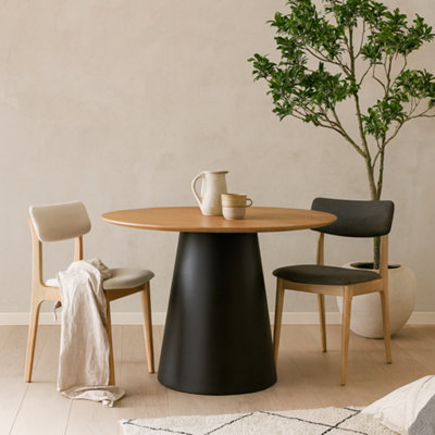 Wyld Haus Hamburg 120Cm Round Oak Veneer Dining Table With Black Steel Pillar Base Seats 4 from B&Q