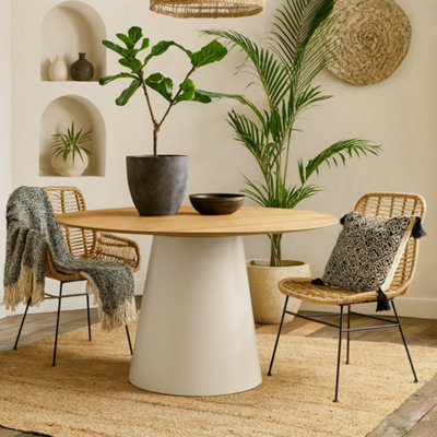 Wyld Haus Hamburg 120Cm Round Oak Veneer Dining Table With Grey Steel Pillar Base from B&Q
