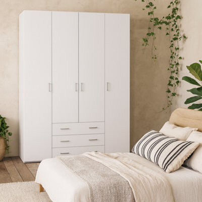 Wyld Haus Munich White Wooden Wardrobe 4 Doors 3 Drawers 3 Shelves from B&Q