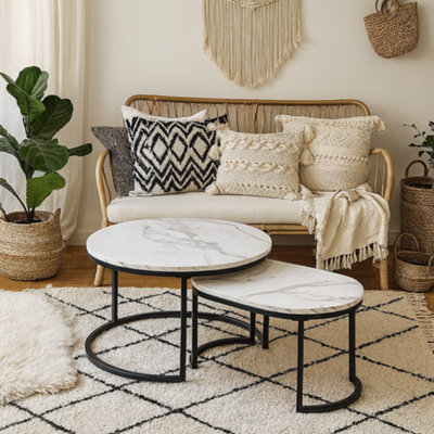 Wyld Haus Copenhagen Marble-Effect Nesting Coffee Table Set With Black Metal Legs from B&Q