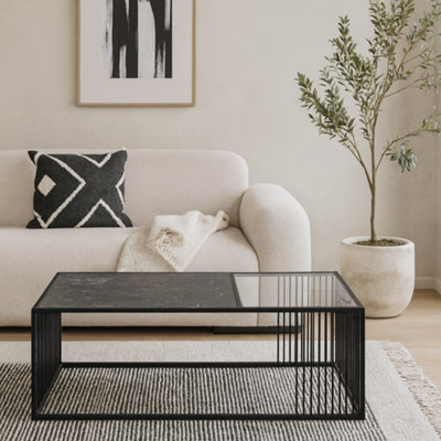 Wyld Haus Porto Rectangular Coffee TableStone Effect And Glass TopBlack1200mm from B&Q