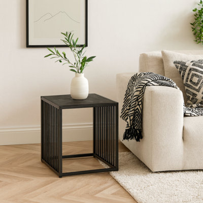 Wyld Haus Porto Black Metal Side Table With Stone-Effect Top 400mm Square from B&Q