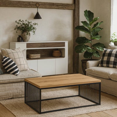 Wyld Haus Porto Wild Oak Effect Rectangular Coffee Table With Black Steel Wire Base from B&Q