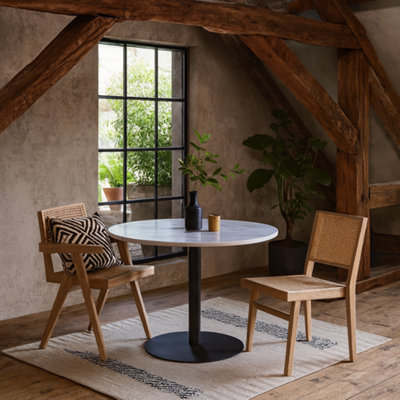 Wyld Haus Stavanger Round White Marble Dining Table With Black Trumpet Base