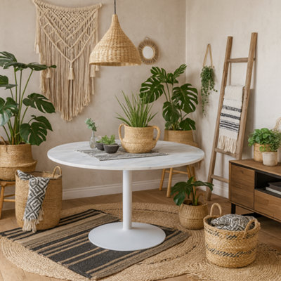 Wyld Haus Stavanger Round White Marble Dining Table With Steel Base