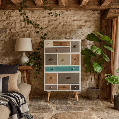 Wyld Haus Malaga White Chest 13 Multicoloured Drawers By from B&Q