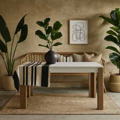 B&Q -  Porto 160Cm Matt White Dining Table With Oak Detail