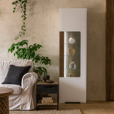 Wyld Haus Porto Tall Gloss White Display Cabinet Oak Detail 1 Door And 4 Shelves With Light from B&Q