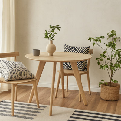 Wyld Haus Malmo Round Oak Dining Table White-Pigmented Veneer Seats 4 from B&Q