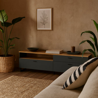 Wyld Haus Stockholm 205Cm Grey And Oak Tv Unit 2 Doors 1 Drawer from B&Q