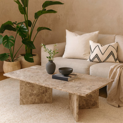 Wyld Haus Singapore Latte Brown Turkish Marble Rectangular Coffee Table from B&Q