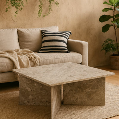 Wyld Haus Singapore Latte Brown Turkish Marble Square Coffee Table 90Cm from B&Q