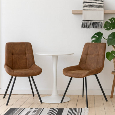 B&Q -  Madrid Tan Upholstered Dining Chairs Set Of 2 With Black Steel Legs