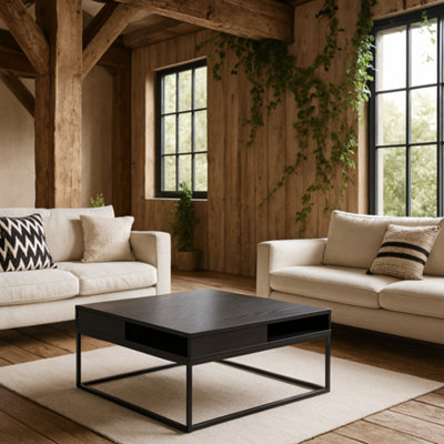 Wyld Haus Pisa Square Coffee TableBlack TopMatte Steel BaseOpen Storage from B&Q