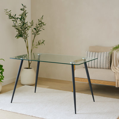 Wyld Haus Venice 6-Seater Rectangular Tempered Glass Dining Table With Black Steel Legs from B&Q