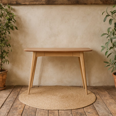 Wyld Haus Milan Oak Veneer Desk With DrawerWhite Pigmented Top And Solid Oak Base from B&Q