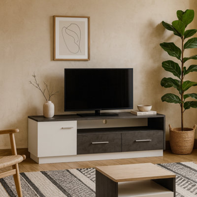 Wyld Haus Nantes Wide Tv Cabinet In Grey And White With 2 Drawers 1 Door And Open Shelf from B&Q