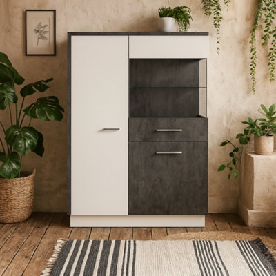 Wyld Haus Nantes Grey And White Low Glazed Display Cabinet Right Hand With Closed Storage from B&Q