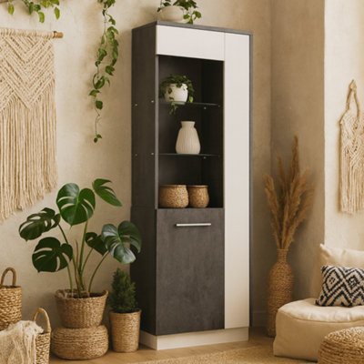 Wyld Haus Nantes Grey And White Tall Glazed Display Cabinet Left Hand With Led Lighting from B&Q