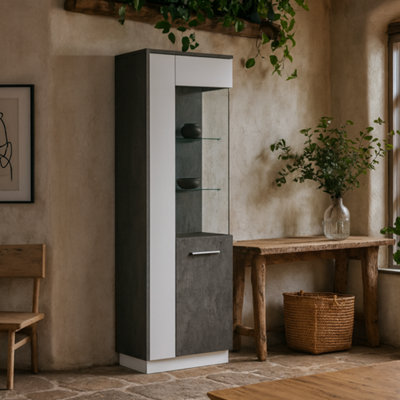 Wyld Haus Nantes Grey And White Tall Glazed Display Cabinet Right-Hand With Led Lighting from B&Q