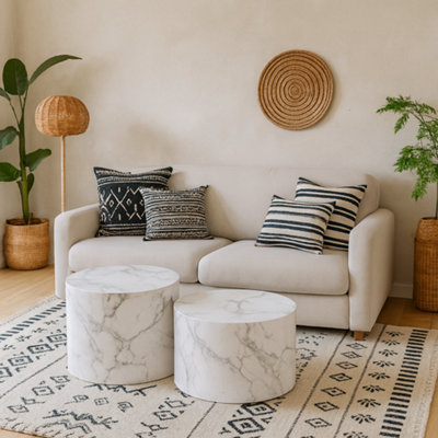 Wyld Haus Lille Set Of 2 White Marble-Effect Round Coffee Tables from B&Q