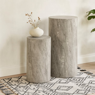 Wyld Haus Lille Set Of 2 Grey Marble-Effect Round Pedestal Tables 25 X 50 & 34 X 70 Cm from B&Q