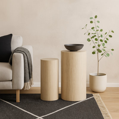 Wyld Haus Lille Beige Travertine-Effect Round Pedestal Set (2 Pcs) from B&Q