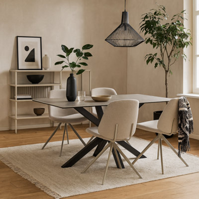Wyld Haus Perth 160Cm Grey Ceramic 6-Seater Dining Table With Black Metal Cross Base from B&Q
