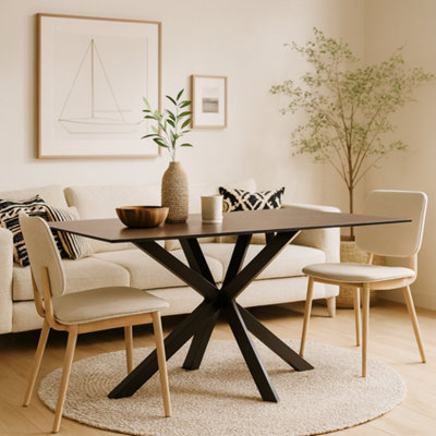 Wyld Haus Perth 160Cm 6-Seater Brown Ceramic Dining Table With Black Metal Legs from B&Q