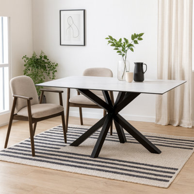 Wyld Haus Perth 160Cm White Ceramic Dining Table With Matte Black Metal Cross Base6 Seater from B&Q