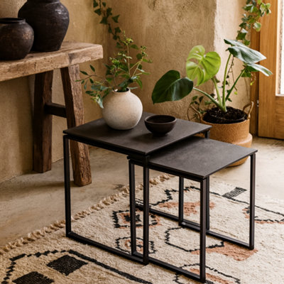 Wyld Haus Durban Square Black Ceramic Nesting Coffee Table Set from B&Q