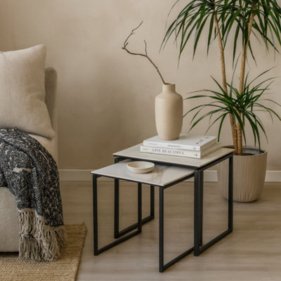 Wyld Haus Durban Square White Ceramic Nesting Coffee Table Set from B&Q